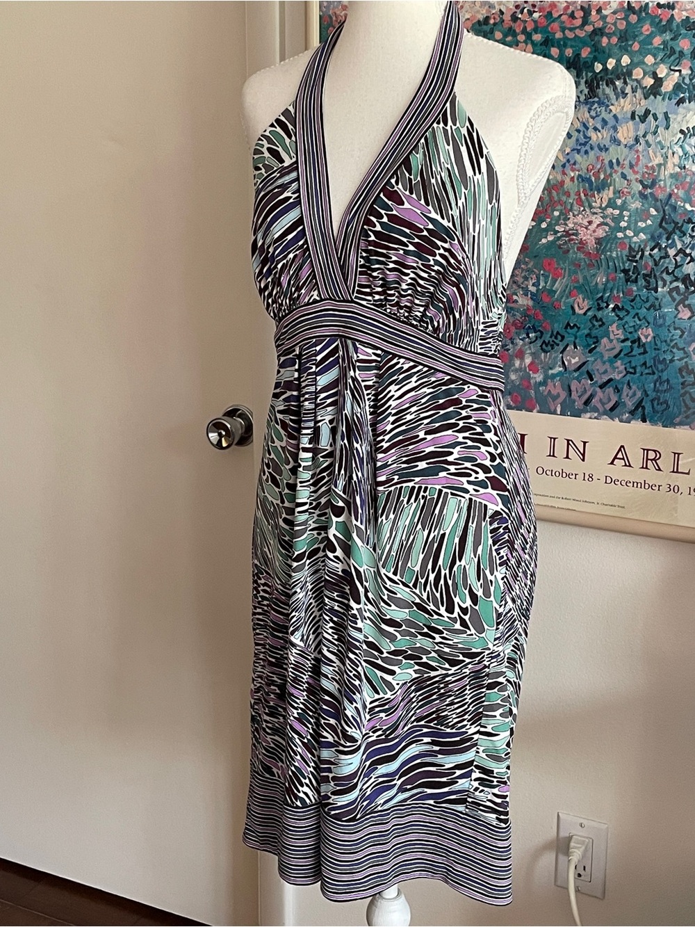 BCBGMaxAzria Dress Women's Medium Abstract Halter Midi Boho Fairycore Y2K - Picture 5 of 12